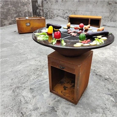 Outdoor Corten Steel Fire Pit BBQ Bil-Ħżin tal-Injam