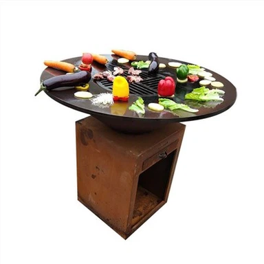 Grill tal-BBQ tal-Azzar Corten li jaħdem bl-injam