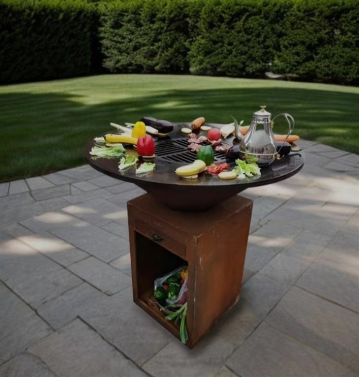 Corten Steel Fire Pit Grill Table