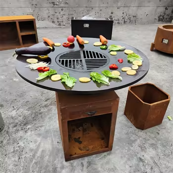 Corten Steel Fire Pit Grill Table
